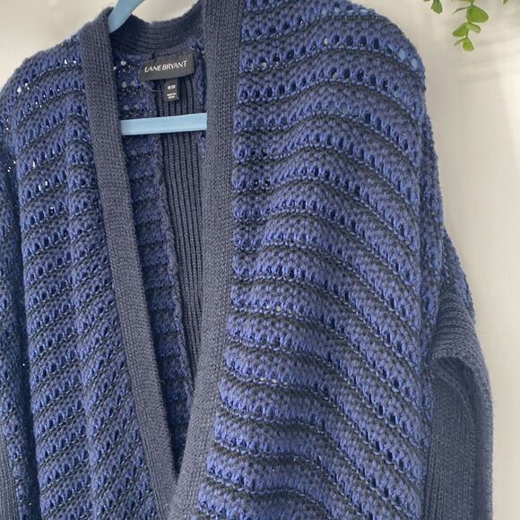 Lane Bryant Chunky Knit Sleeveless Cardigan Jacket Open Front Crochet Navy Black - Picture 5 of 15